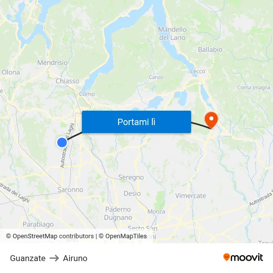 Guanzate to Airuno map