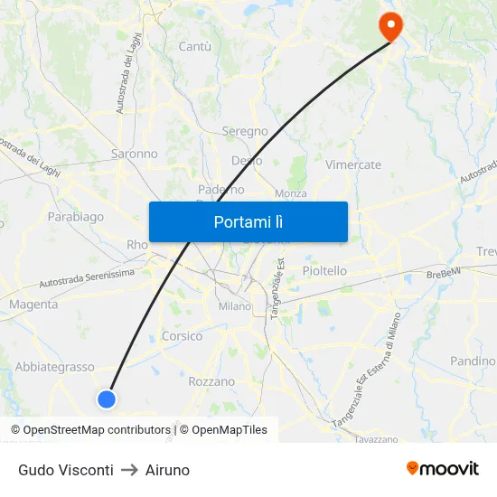 Gudo Visconti to Airuno map