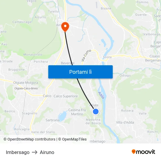 Imbersago to Airuno map