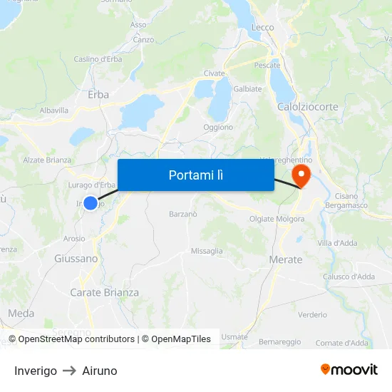 Inverigo to Airuno map