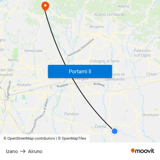 Izano to Airuno map