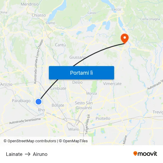 Lainate to Airuno map
