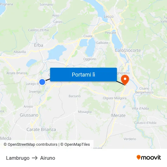 Lambrugo to Airuno map