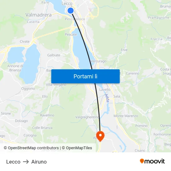 Lecco to Airuno map