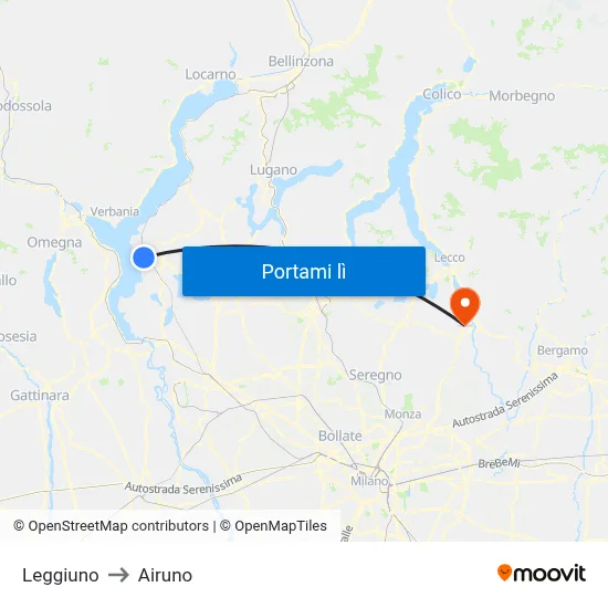 Leggiuno to Airuno map