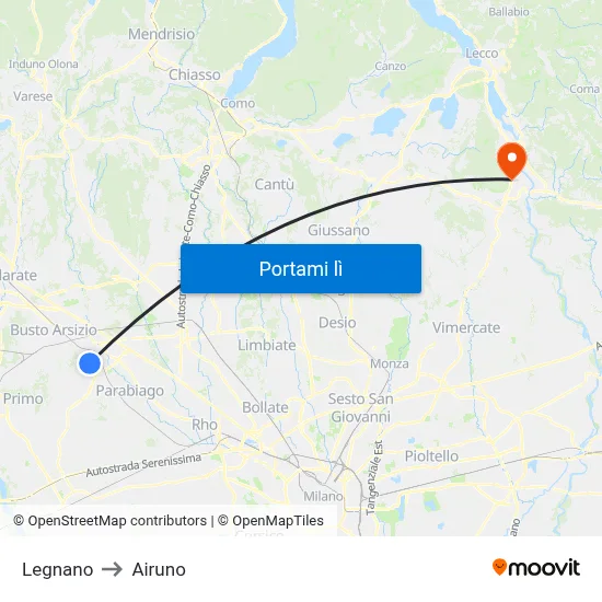 Legnano to Airuno map