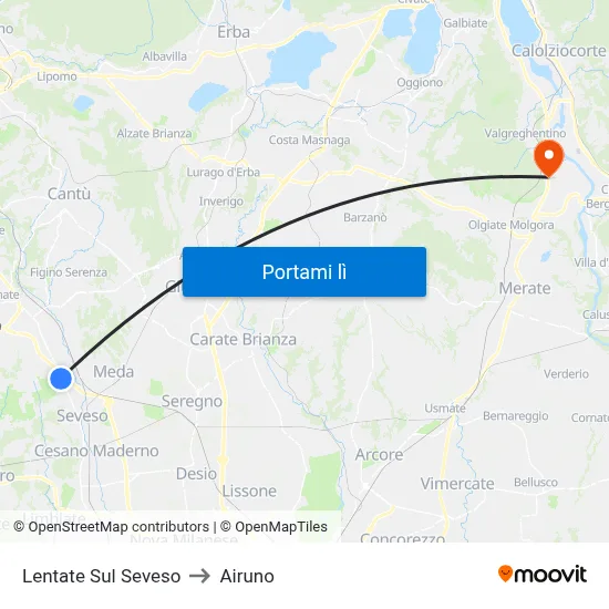 Lentate Sul Seveso to Airuno map