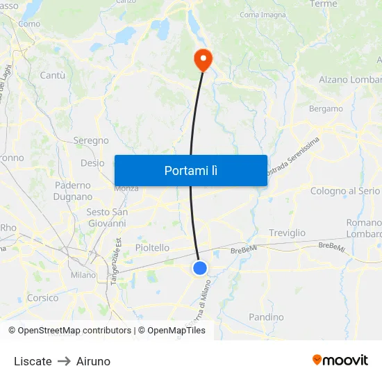 Liscate to Airuno map