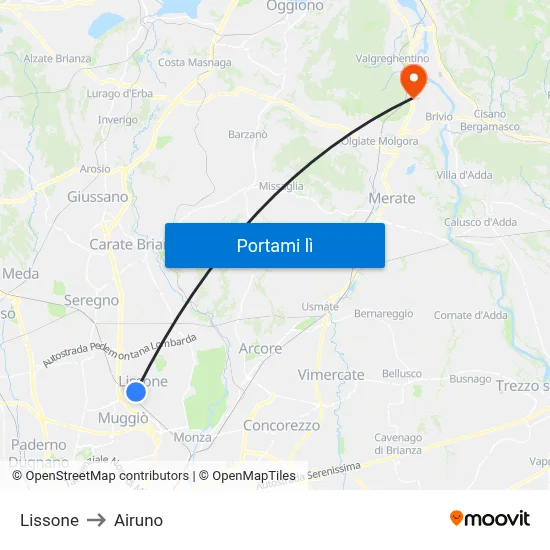 Lissone to Airuno map