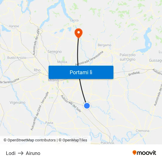Lodi to Airuno map