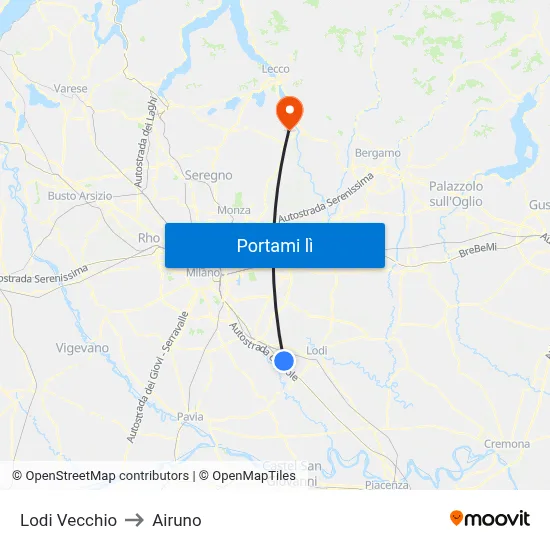 Lodi Vecchio to Airuno map
