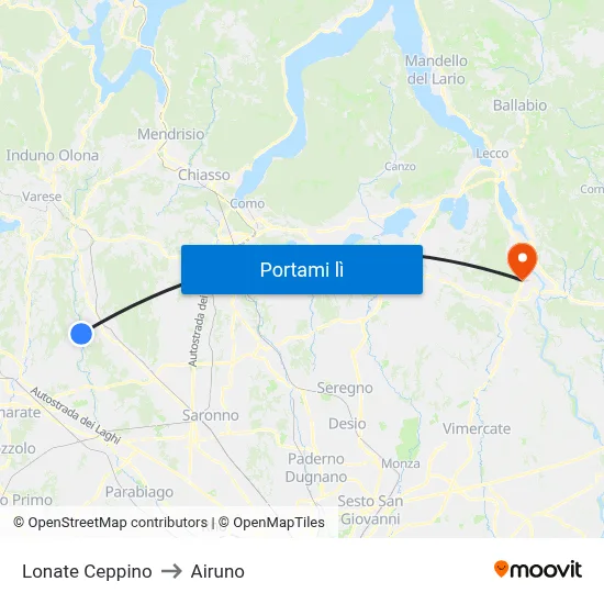 Lonate Ceppino to Airuno map