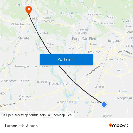 Lurano to Airuno map