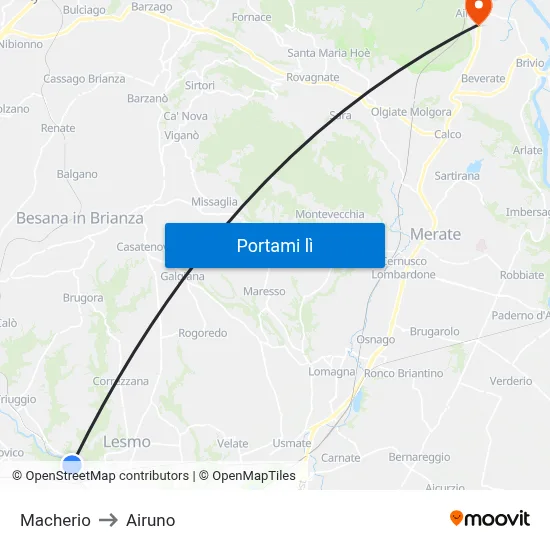 Macherio to Airuno map