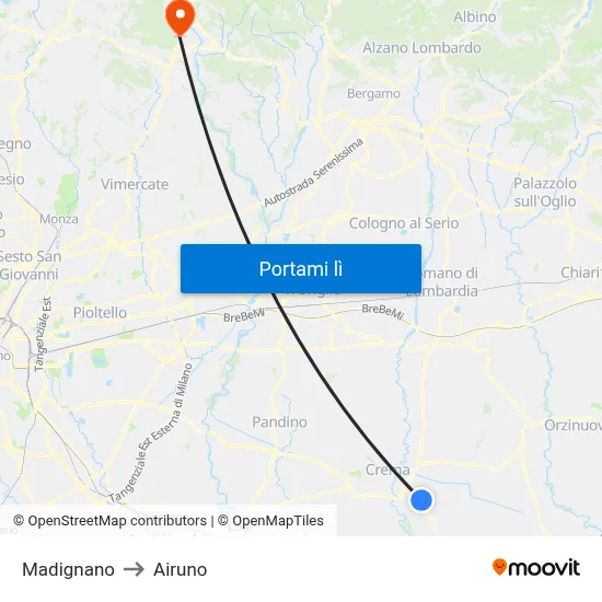 Madignano to Airuno map