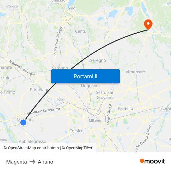 Magenta to Airuno map