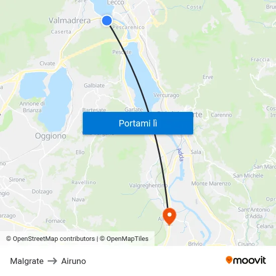 Malgrate to Airuno map