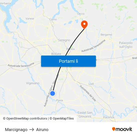 Marcignago to Airuno map