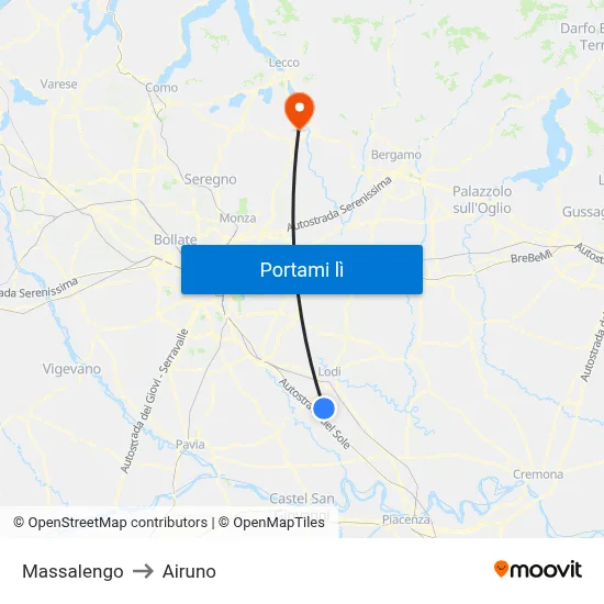 Massalengo to Airuno map