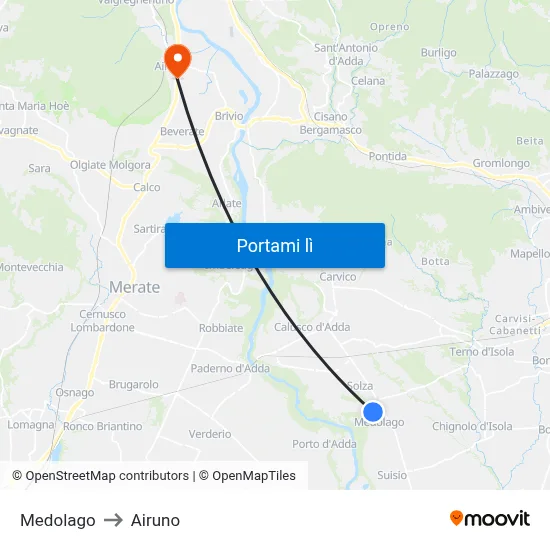 Medolago to Airuno map