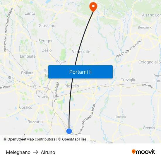 Melegnano to Airuno map