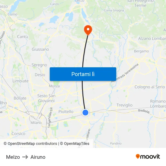 Melzo to Airuno map
