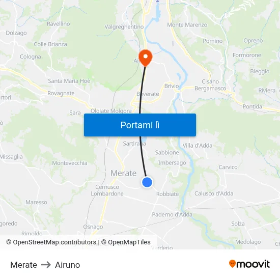 Merate to Airuno map