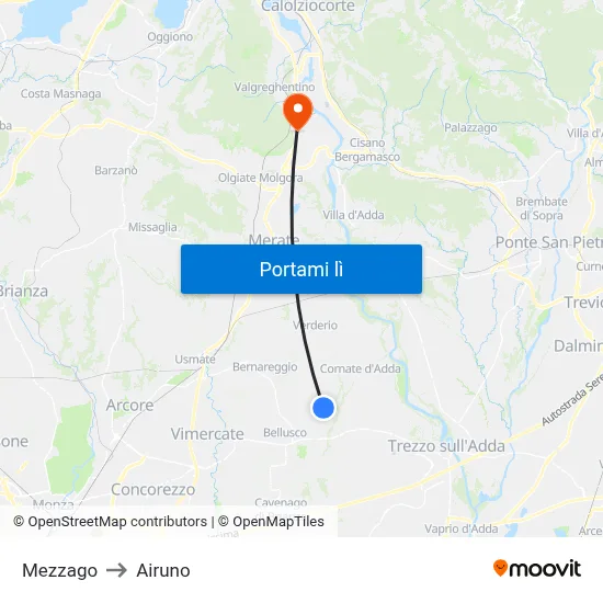 Mezzago to Airuno map