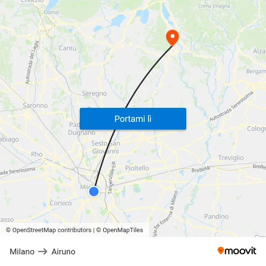 Milano to Airuno map