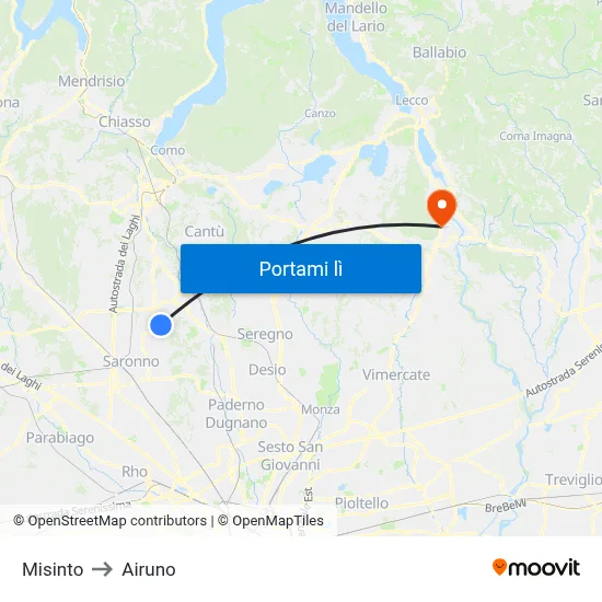 Misinto to Airuno map