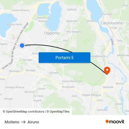 Molteno to Airuno map