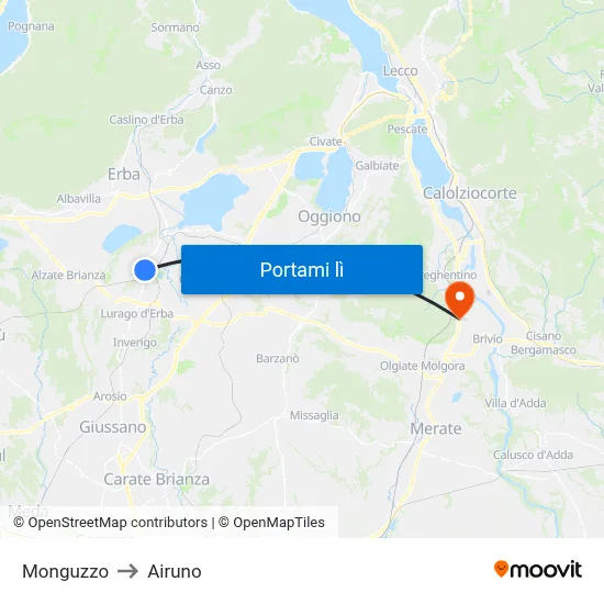 Monguzzo to Airuno map