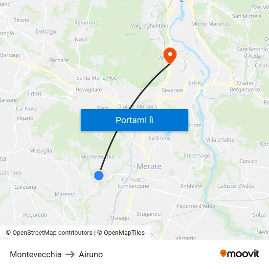 Montevecchia to Airuno map
