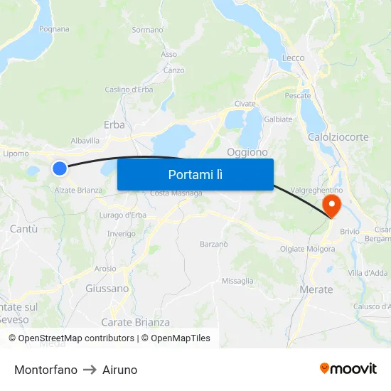 Montorfano to Airuno map