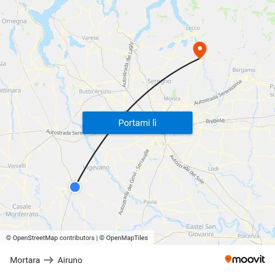 Mortara to Airuno map