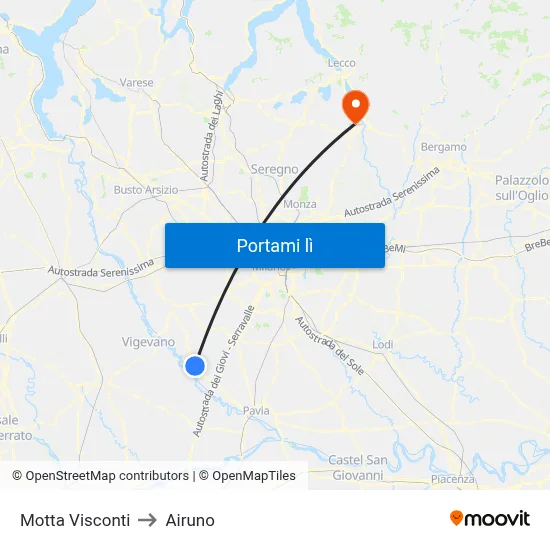 Motta Visconti to Airuno map