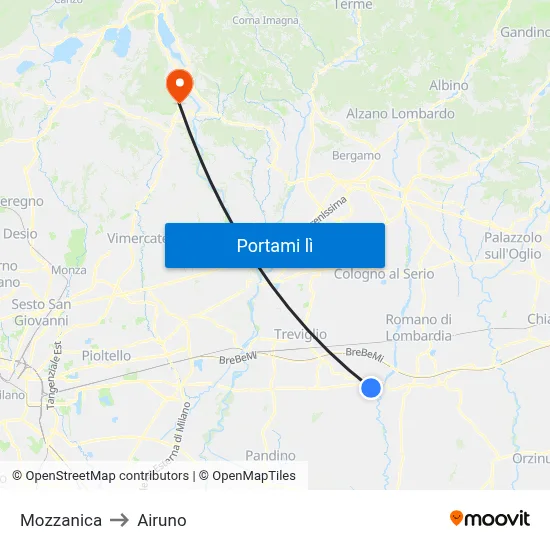 Mozzanica to Airuno map