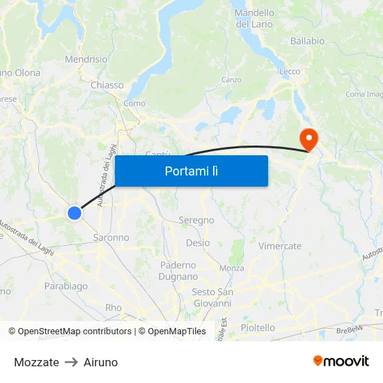 Mozzate to Airuno map
