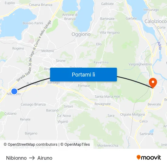 Nibionno to Airuno map