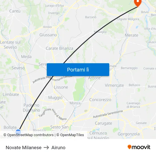 Novate Milanese to Airuno map