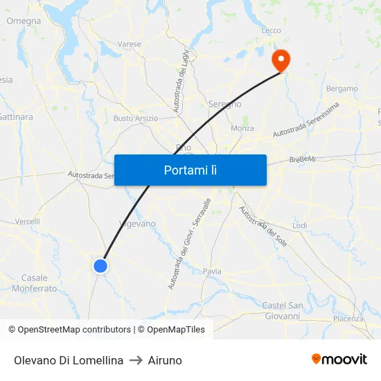 Olevano Di Lomellina to Airuno map