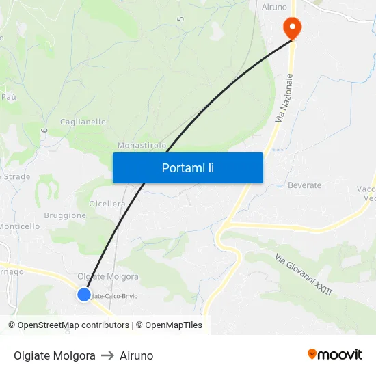 Olgiate Molgora to Airuno map