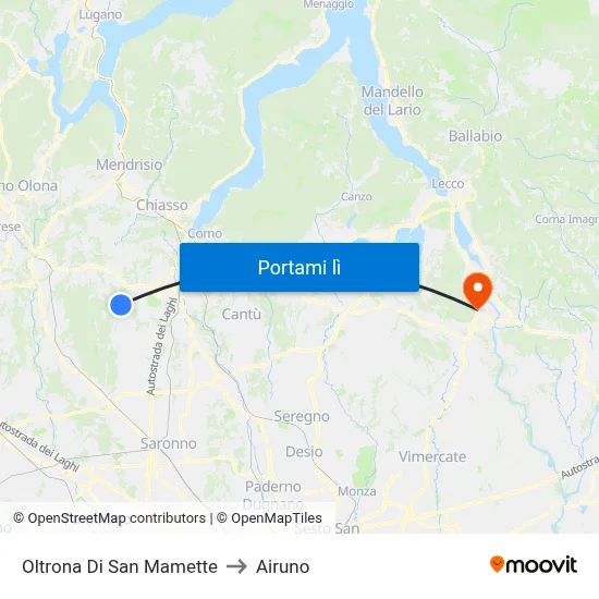 Oltrona Di San Mamette to Airuno map
