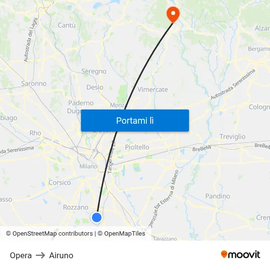 Opera to Airuno map