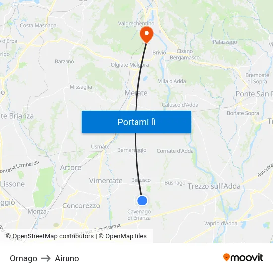 Ornago to Airuno map