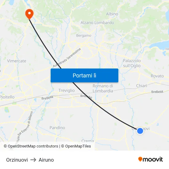 Orzinuovi to Airuno map