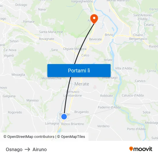 Osnago to Airuno map