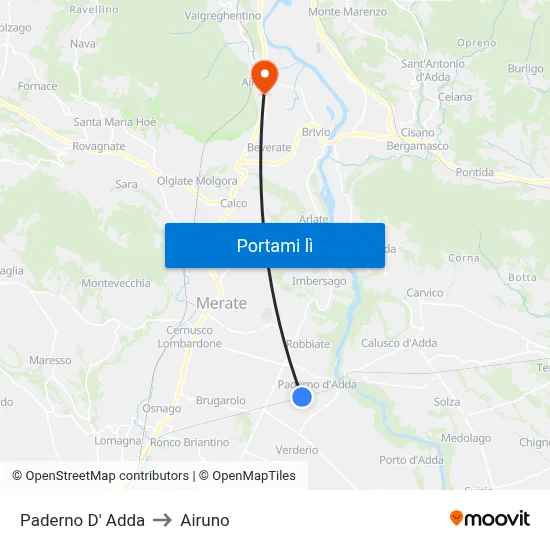 Paderno D' Adda to Airuno map