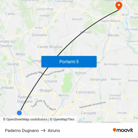 Paderno Dugnano to Airuno map