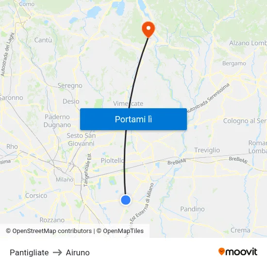 Pantigliate to Airuno map